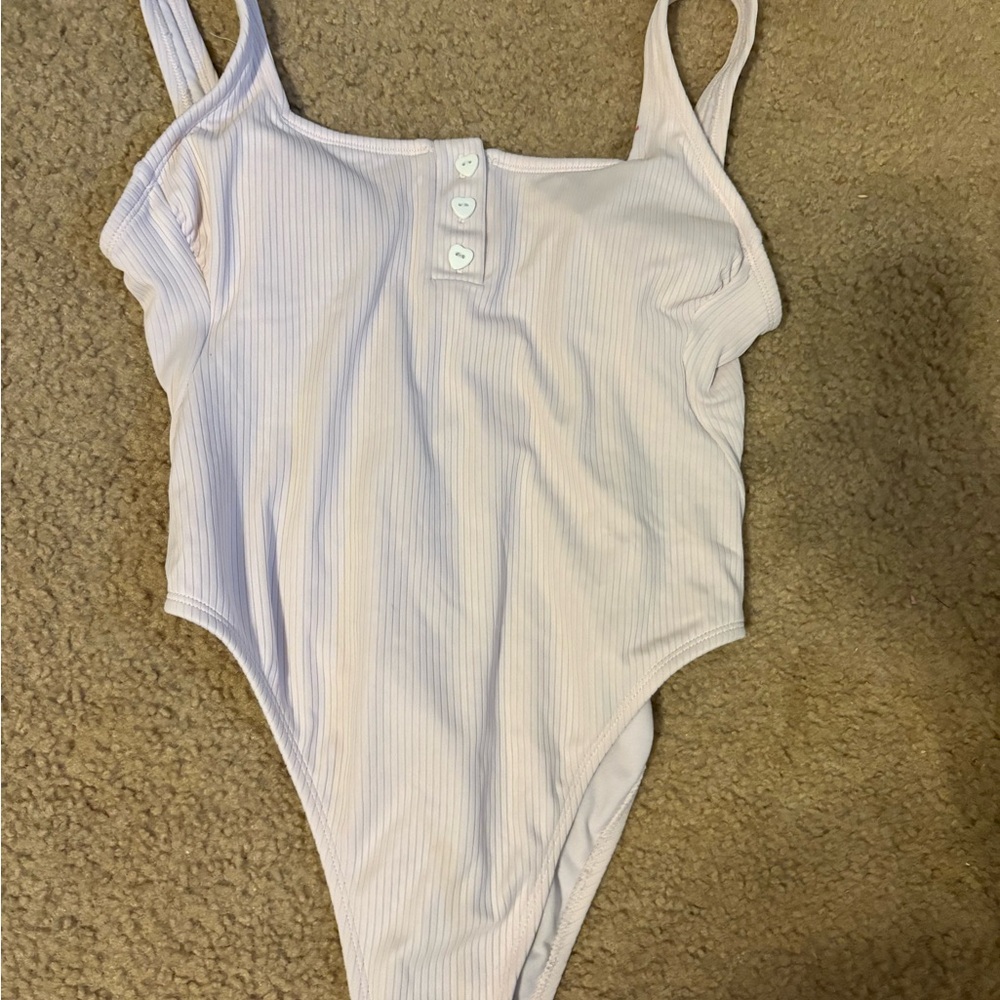 White Bodysuit One Piece with Scoop Neckline and Matte Finish
